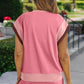 Pink and brown color block short-sleeve top and shorts