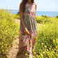 Bohemian style maxi dress with floral and geometric designs