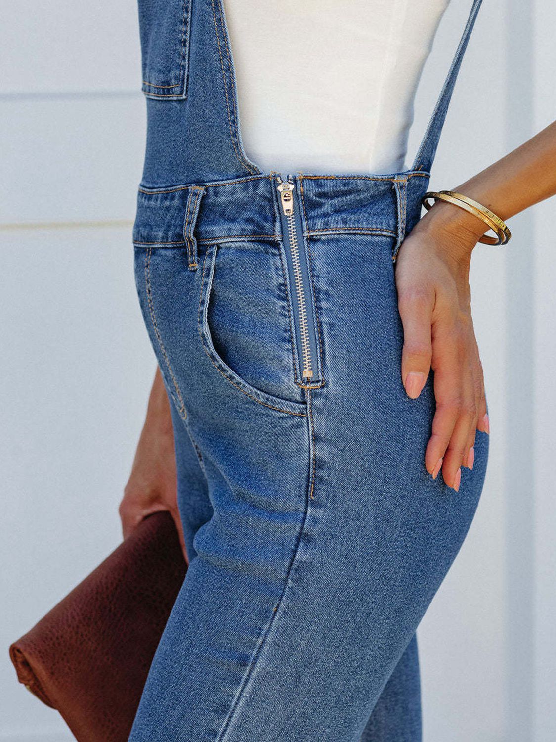 Casual denim overalls with front chest pocket