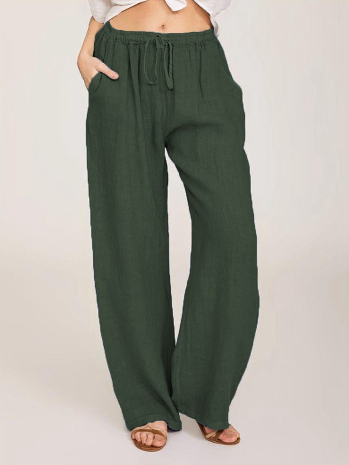 Straight Leg Drawstring Pants with Pockets