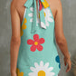 Light Green Grecian Neck Retro Flower Print Tank Top