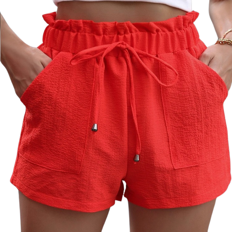 Chic high waist tie shorts with pockets for a stylish, comfortable fit. Perfect for any summer outing.