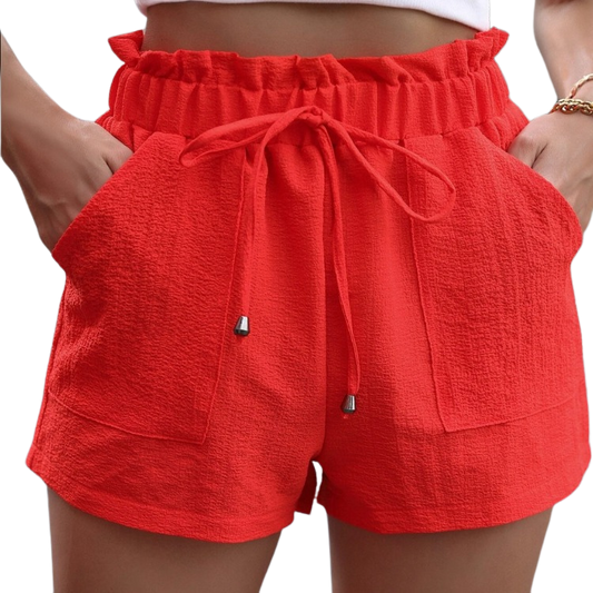 Chic high waist tie shorts with pockets for a stylish, comfortable fit. Perfect for any summer outing.