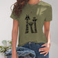 Green tee with three giraffes wearing sunglasses graphic