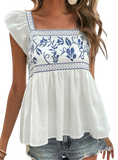 Chic embroidered blouse with a flattering square neck, breezy cap sleeves, and versatile style for any occasion.