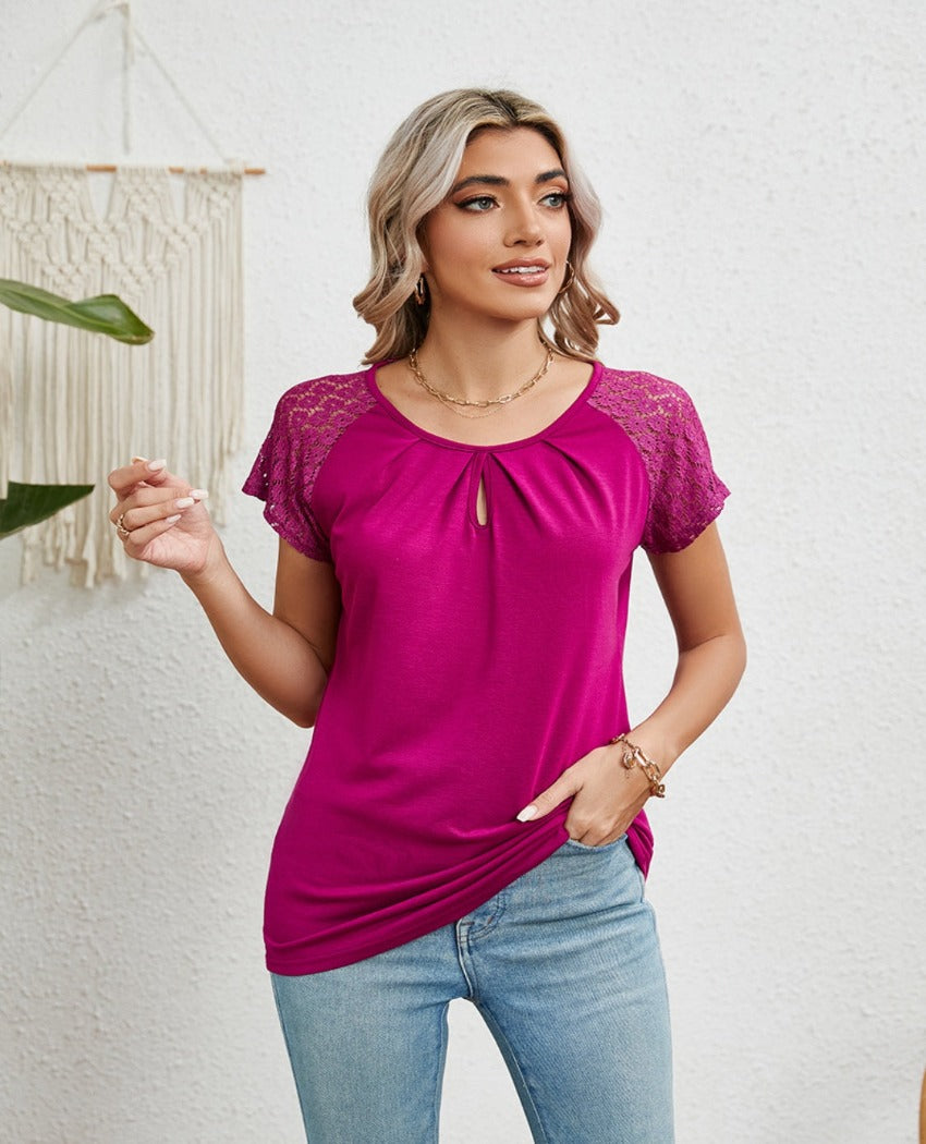 Elevate your style with our Lace Detail T-Shirt in pink, blue, white, black - perfect blend of comfort and chic for any occasion
