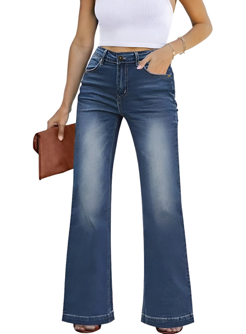 Dark High Waist Bootcut Jeans with Pockets featuring a stylish and comfortable design.