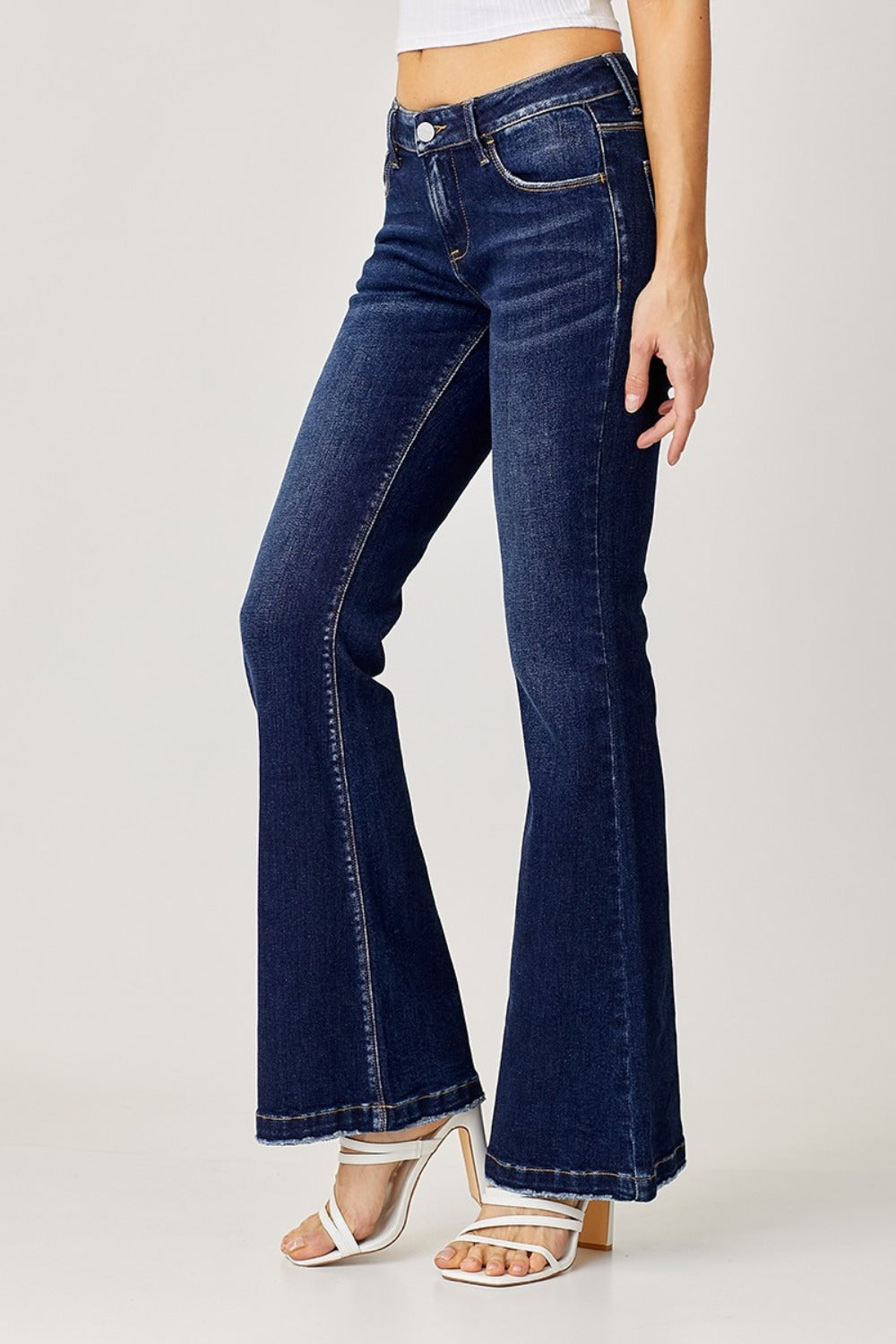 RISEN Jeans Dark Wash Low Rise Flare Leg