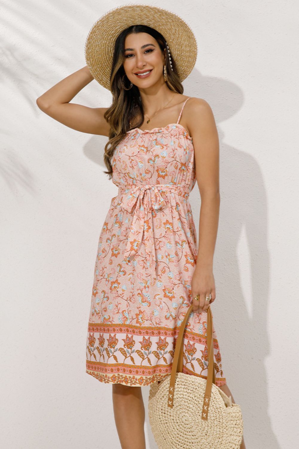 Elegant Boho Chic Midi Dress with feminine floral design.