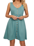 Chic Buttoned Mini Dress with wide straps and pockets. Perfect for any occasion, available in 7 colors