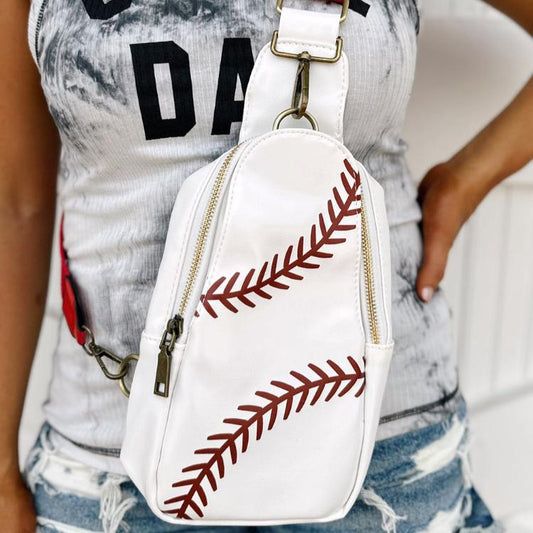 Baseball Pattern PU Leather Zipped Crossbody Bag