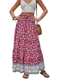 Red bohemian skirt with floral print
