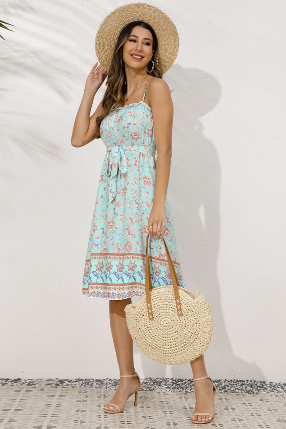 Summer-ready Boho Chic Midi Dress in breathable fabric.