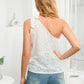 White eyelet tank top with a bow on the one-shoulder strap | Boutique Clothing