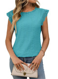 Lace Detail Eyelet Cap Sleeve Top - Demure Style - Whimsical Clothing