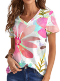 Revitalize your wardrobe with our Printed V-Neck Short Sleeve T-Shirt. Breathable fabric, versatile design, and effortless style in one