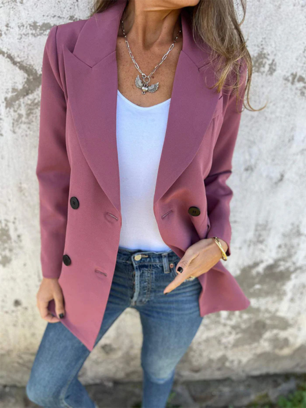 Mauve double-breasted lapel blazer jacket, perfect for fall fashion
