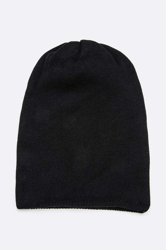 Soft black wool blend beanie with convertible double layer design

