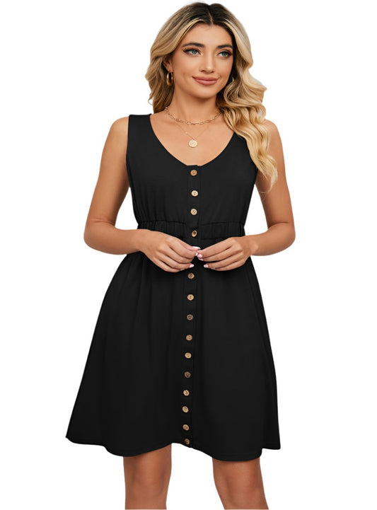 Buttoned Wide Strap Mini Dress