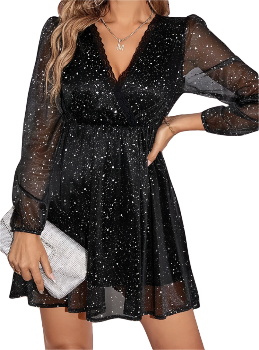 Glitter Surplice Long Sleeve Mini Dress - Whimsical Appalachian Boutique