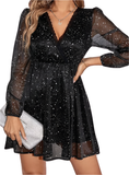 Glitter Surplice Long Sleeve Mini Dress - Whimsical Appalachian Boutique