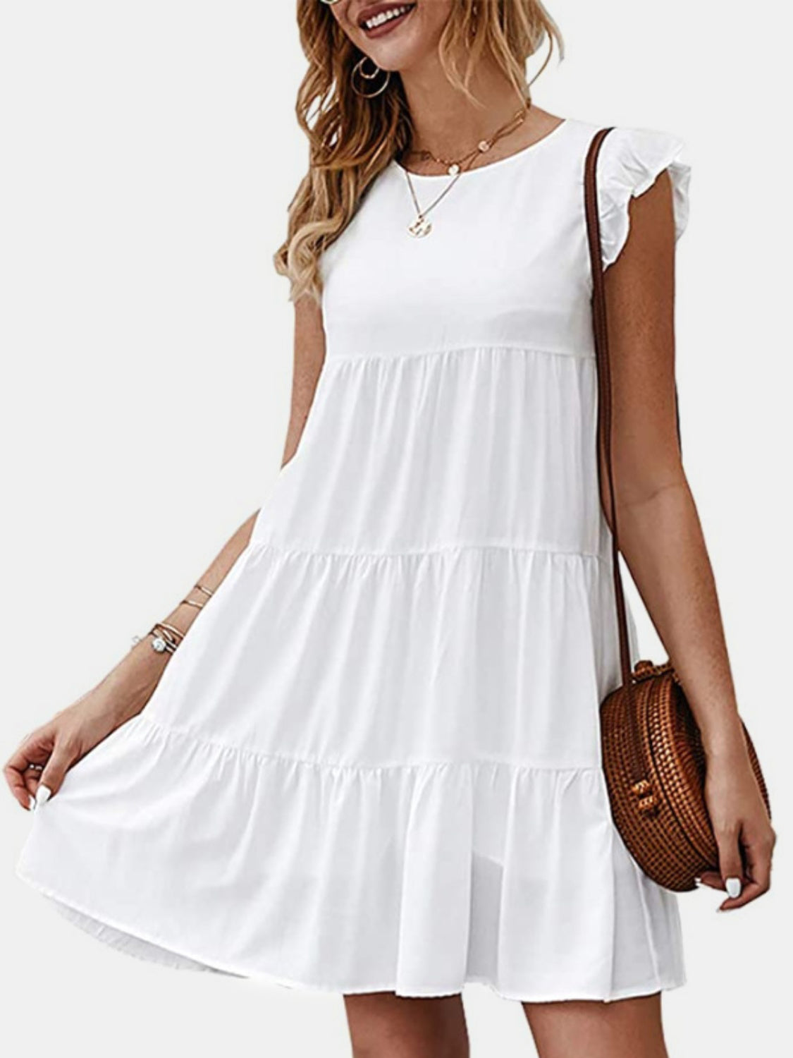 Ruffled Cap Sleeve Mini Dress - Whimsical Appalachian Boutique