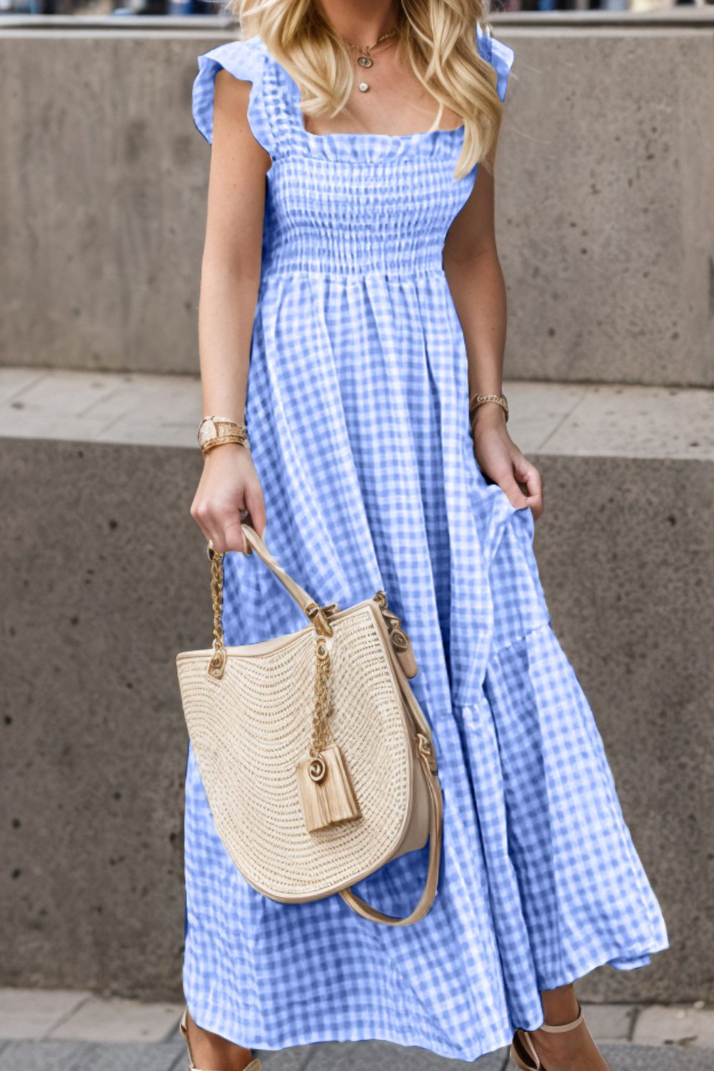 Smocked Ruffled Plaid Ruffle Hem Dress - Whimsical Appalachian Boutique