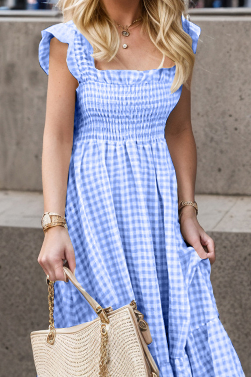 Smocked Ruffled Plaid Ruffle Hem Dress - Whimsical Appalachian Boutique