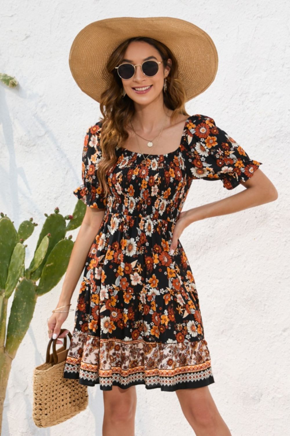 Square Neck Short Sleeve Dress - Whimsical Appalachian Boutique