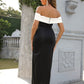 Contrast Off-Shoulder Slit Dress