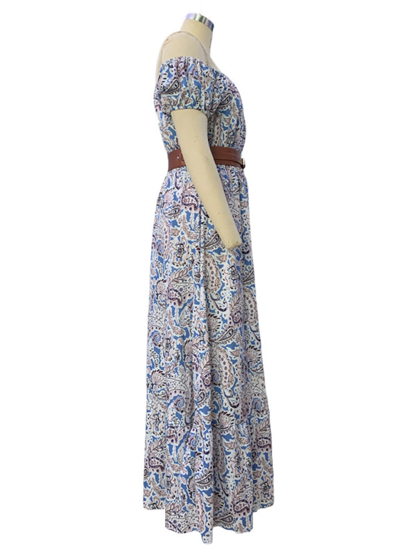 Fashionable Boat Neck Bohemian Maxi Dress & Belt - Whimsical Appalachian Boutique