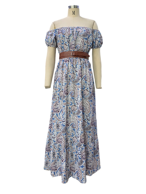 Fashionable Boat Neck Bohemian Maxi Dress & Belt - Whimsical Appalachian Boutique