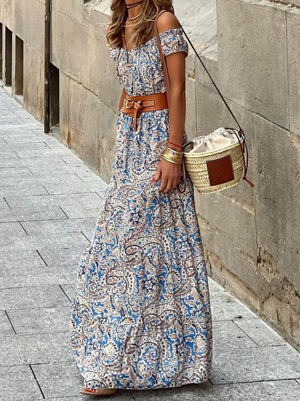 Fashionable Boat Neck Bohemian Maxi Dress & Belt - Whimsical Appalachian Boutique