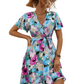 Printed Surplice Tie Waist Mini Dress - Whimsical Appalachian Boutique