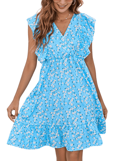 Ruffled Ditsy Floral Surplice Mini Dress - Whimsical Appalachian Boutique