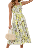 Smocked Printed Square Neck Midi Dress - Whimsical Appalachian Boutique