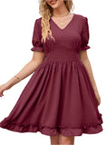 Swiss Dot Frill Trim V-Neck Dress - Whimsical Appalachian Boutique