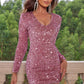 Sequin V-Neck Long Sleeve Mini Dress - Whimsical Appalachian Boutique