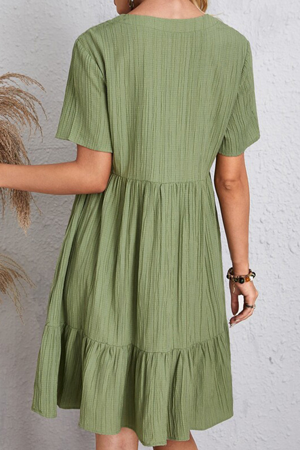 Ruched V-Neck Short Sleeve Dress - Whimsical Appalachian Boutique