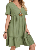 Ruched V-Neck Short Sleeve Dress - Whimsical Appalachian Boutique