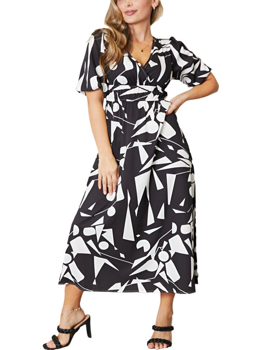 Printed Surplice Balloon Sleeve Midi Dress - Whimsical Appalachian Boutique