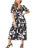 Printed Surplice Balloon Sleeve Midi Dress - Whimsical Appalachian Boutique