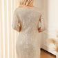 Long Sleeve Ruched Champagne Sequin Dress - Whimsical Appalachian Boutique