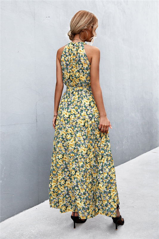 Printed Sleeveless Tie Waist Maxi Dress - Whimsical Appalachian Boutique