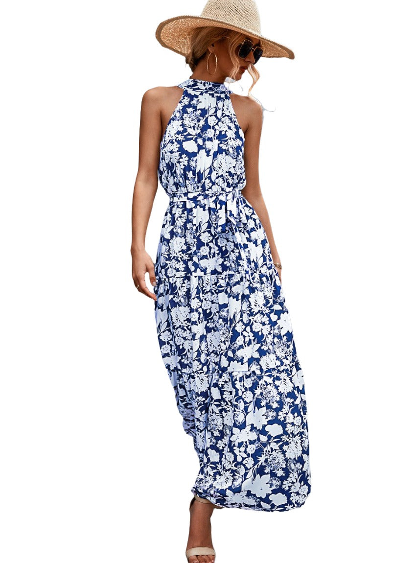 Printed Sleeveless Tie Waist Maxi Dress - Whimsical Appalachian Boutique