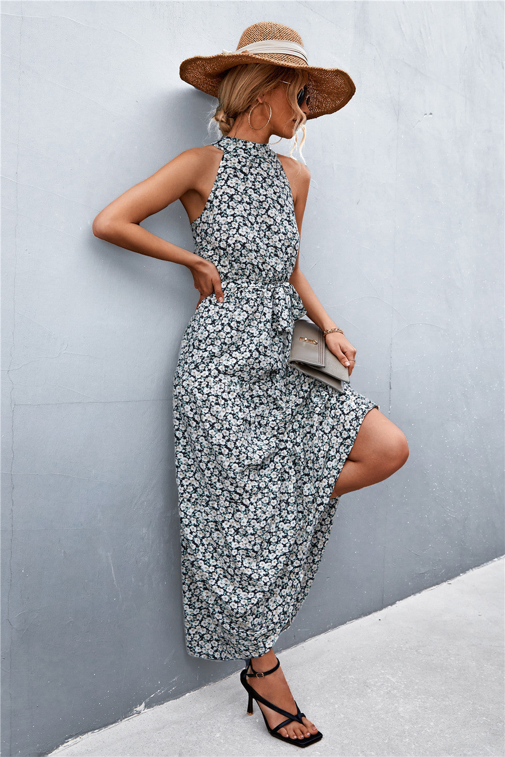 Printed Sleeveless Tie Waist Maxi Dress - Whimsical Appalachian Boutique