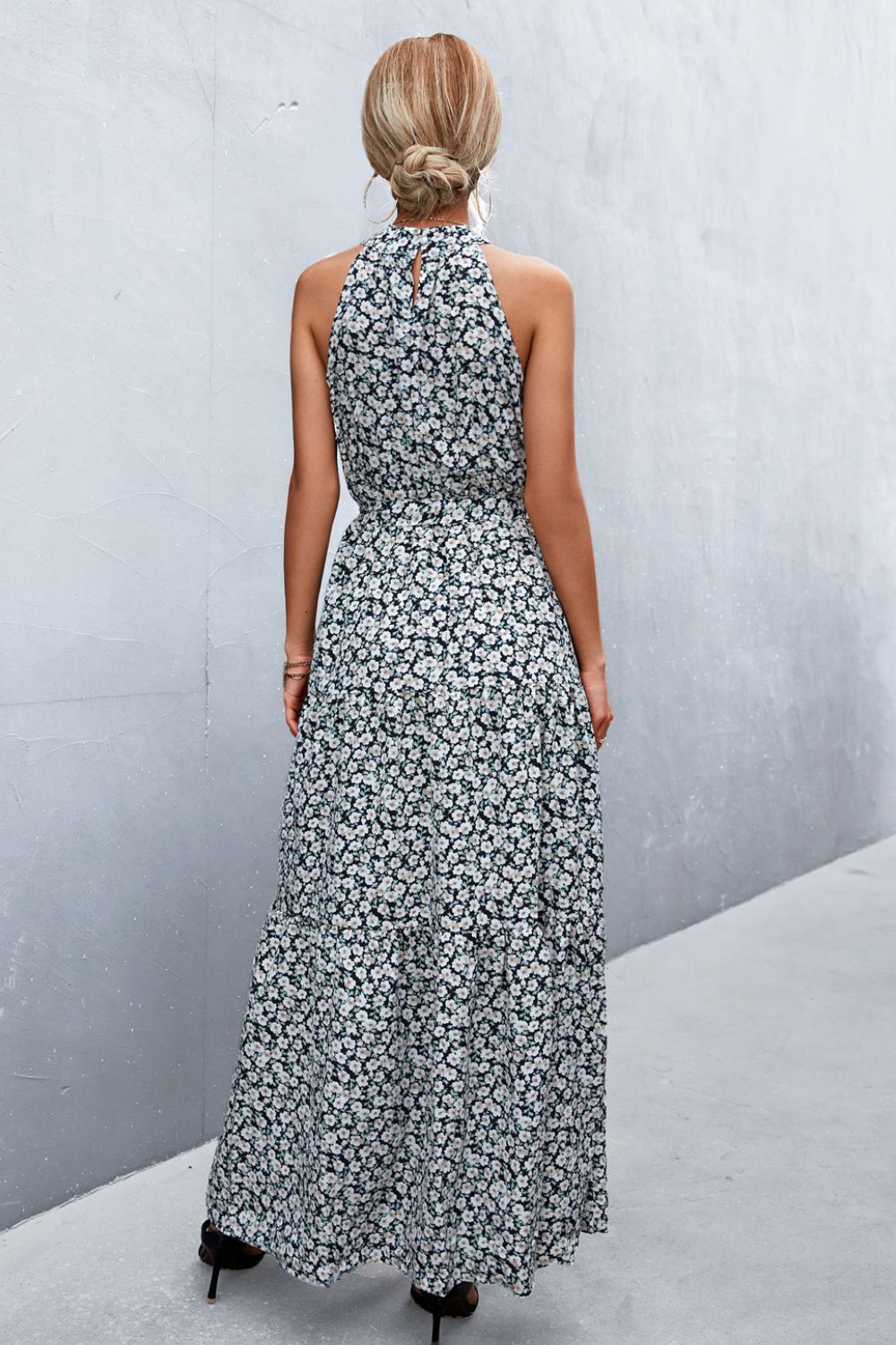 Printed Sleeveless Tie Waist Maxi Dress - Whimsical Appalachian Boutique