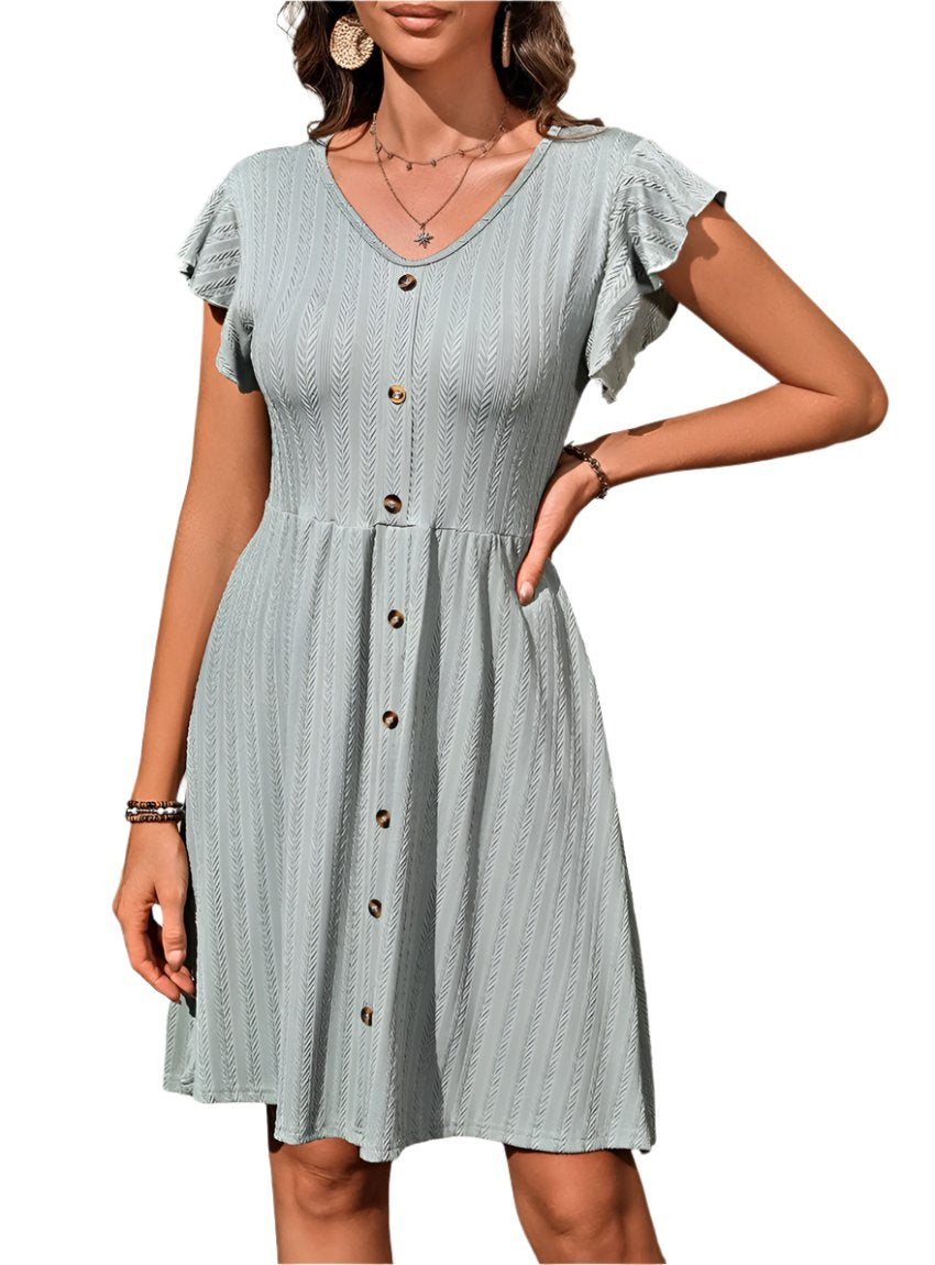 Decorative Ruffled V-Neck Dress - Whimsical Appalachian Boutique