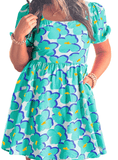 Floral Square Neck Short Sleeve Dress - Whimsical Appalachian Boutique