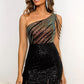 Contrast Sequin One Shoulder Sleeveless Dress - Whimsical Appalachian Boutique